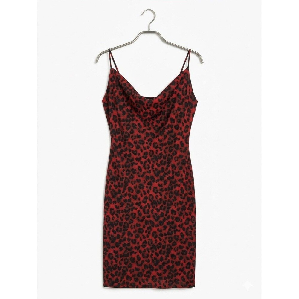 Red Leopard Slip Dress L Woven‎ Iris Y2K Grunge Rockabilly Aesthetic Barbiecore